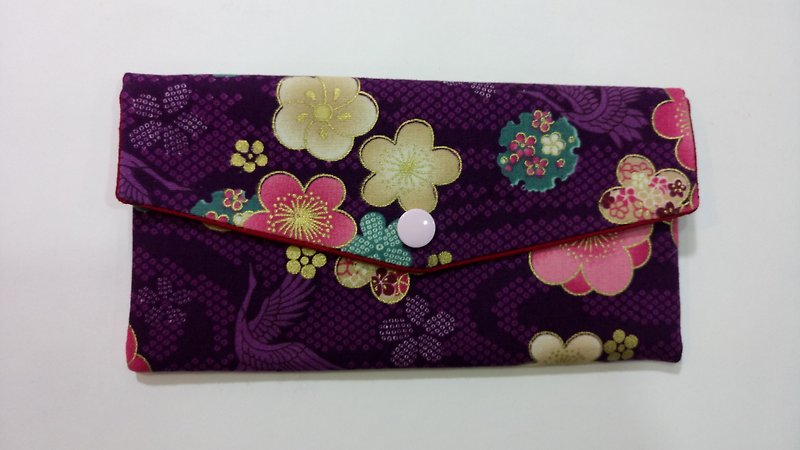 Lucky Double Red Envelope Bag/Passbook Storage Bag (03 Plum Blossom and Crane-Purple Bottom) - กระเป๋าสตางค์ - ผ้าฝ้าย/ผ้าลินิน สีม่วง