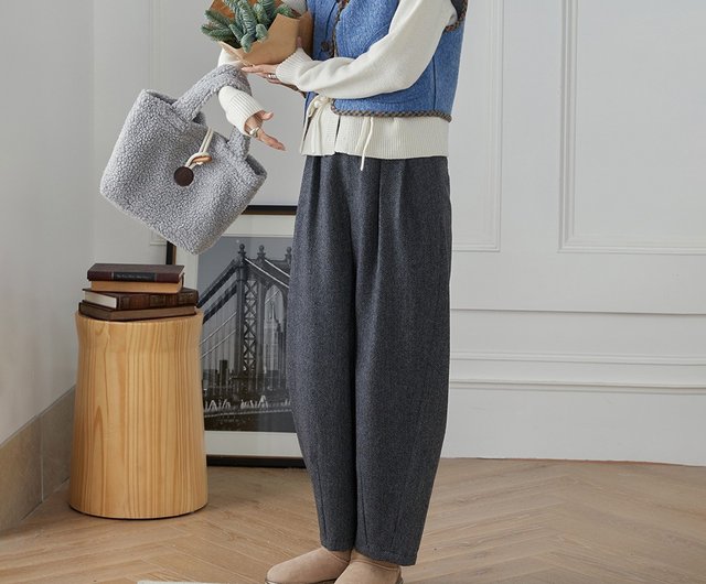 Gray Herringbone Balloon Pants|Pants|Winter|Wool Blend|Sora-1115