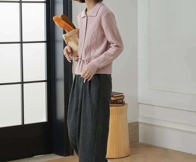 Gray Herringbone Balloon Pants|Pants|Winter|Wool Blend|Sora-1115