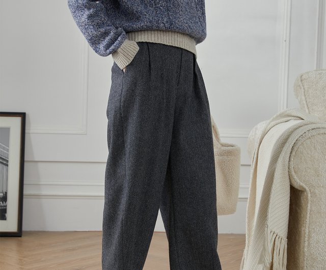 Gray Herringbone Balloon Pants|Pants|Winter|Wool Blend|Sora-1115