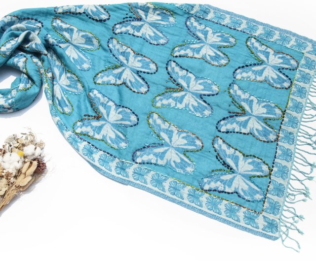 Blue Butterfly Cashmere/Silk scarf