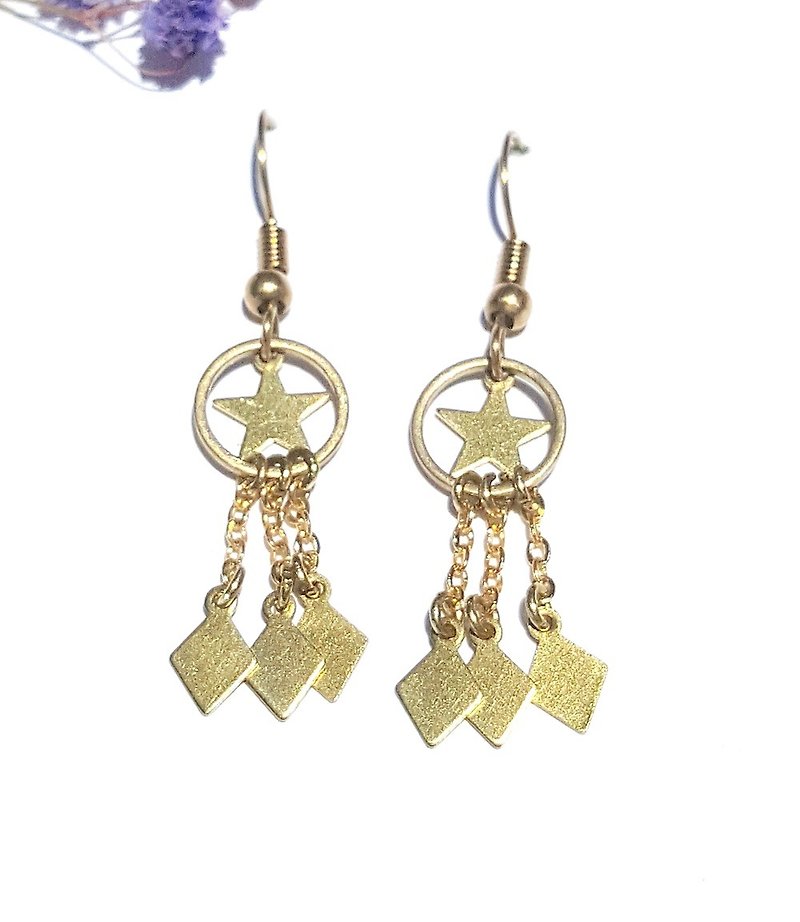 Star Dreamcatcher- Bronze Earrings Minimalist Geometric Personality Valentine's Day Customized Star Birthday - ต่างหู - ทองแดงทองเหลือง สีเหลือง