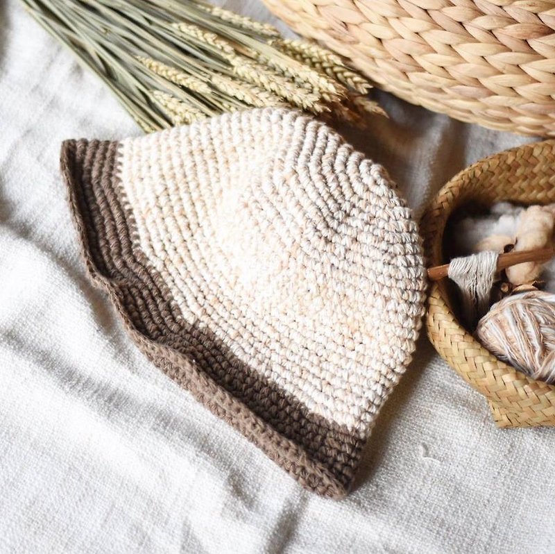 Twotone crochet bag - หมวก - ผ้าฝ้าย/ผ้าลินิน ขาว