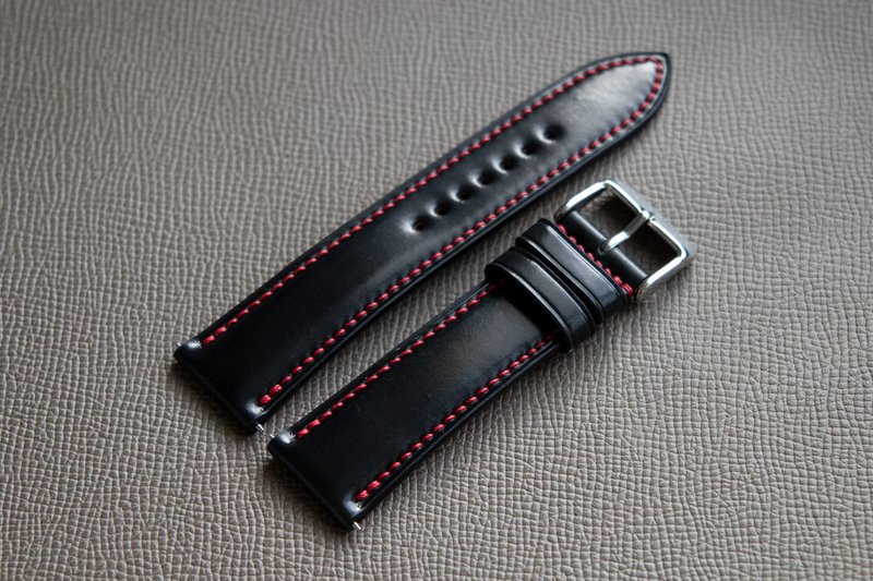 Horween Black Genuine Shell Cordovan leather Watch Band (MTO) - Watchbands - Genuine Leather Black