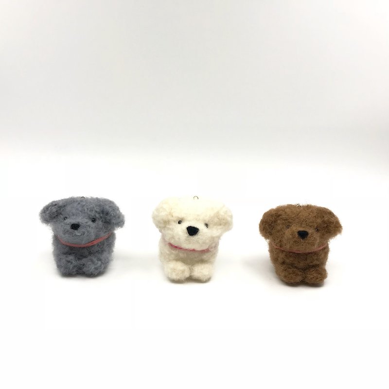 Needle Felted Poodle Keychain - Grey - Charms - Wool Gray