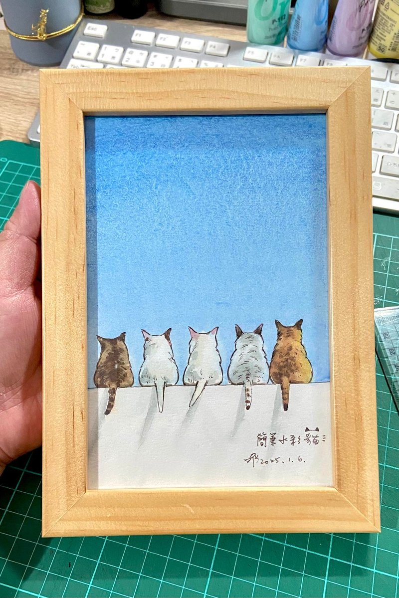 看海的小貓們(含框) 掛畫/裝飾畫/交換禮物 - 擺飾/家飾品 - 紙 藍色
