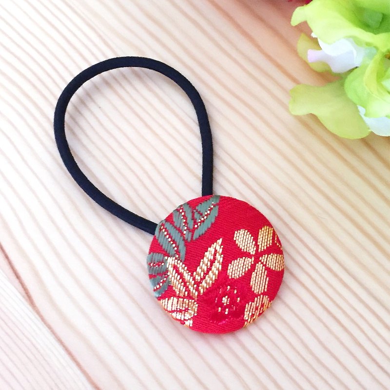 Hair elastic with Japanese Pattern, Kimono (Small) "Brocade" - Hair Accessories - Other Materials Red