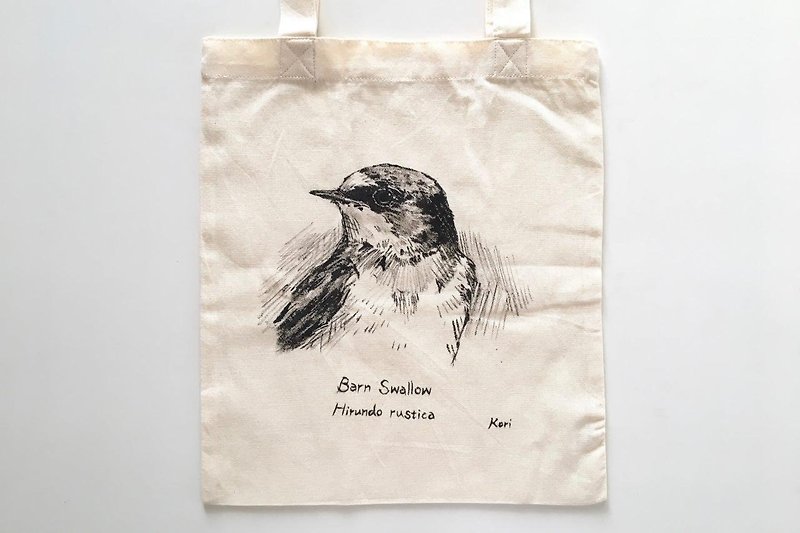 純粋な手塗りの鳥の綿のショッピングバッグ‧嚥下 - トート・ハンドバッグ - コットン・麻 