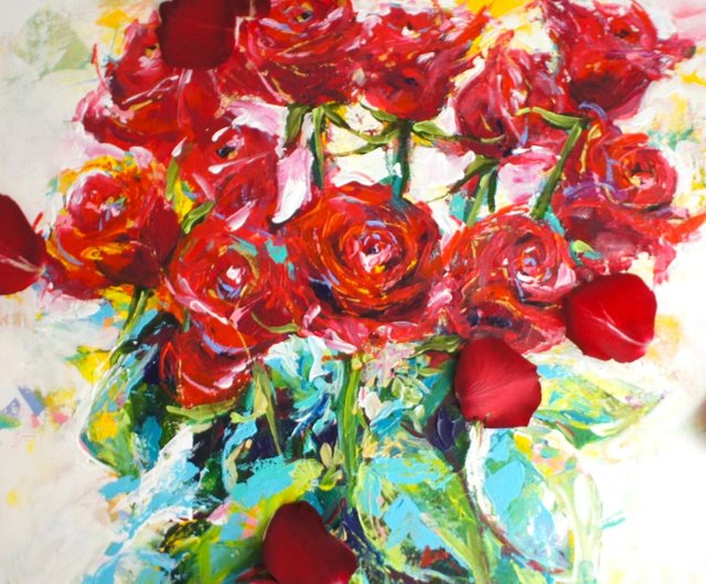 薔薇の絵　アクリル画　自作　原画　ローズ　テクスチャ　インテリア雑貨 薔薇の絵 アクリル画 自作 原画 ローズ テクスチャ インテリア