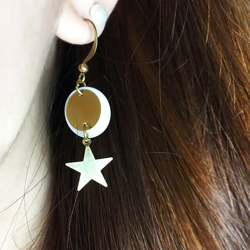 可改夾式-黃銅幾何耳環 - 好星晴-單1支 - 耳環/耳夾 - 其他金屬 金色