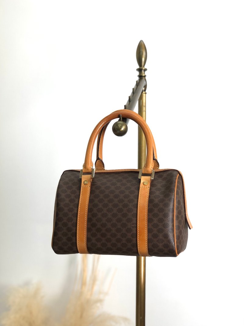 【 日本直送　名牌中古包 】CELINE セリーヌ マカダム ハンドバッグ ブラウン PVC レザー ミニボストン vintage ヴィンテージ  h2xbbg - 手提包/手提袋 - 防水材質 咖啡色