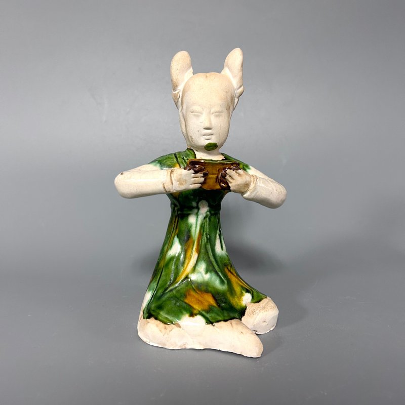 Tang Dynasty Tri-Colored Female Attendant Figurines - Items for Display - Pottery Khaki