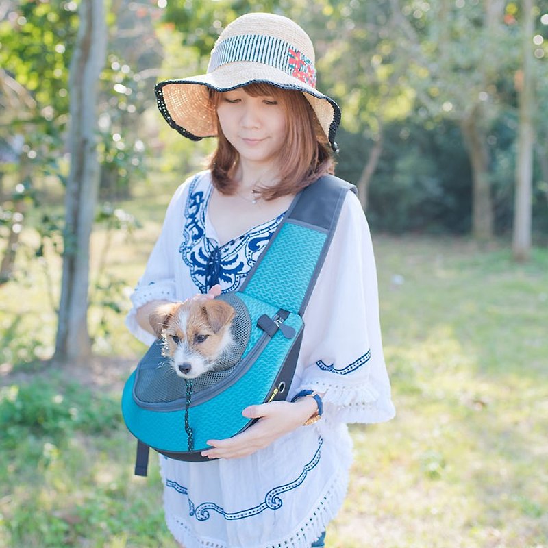 Feel U Pet Side Backpack - EVA Hard Bottom Support Base - กระเป๋าสัตว์เลี้ยง - เส้นใยสังเคราะห์ สีน้ำเงิน