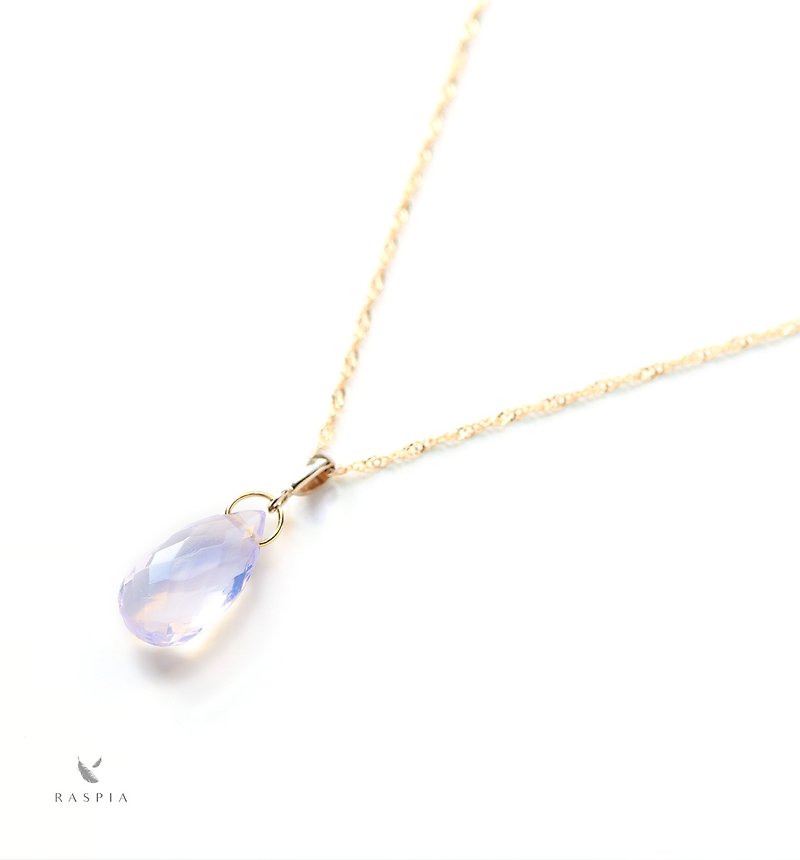 K10 Single scorolite (flat drop) necklace charm ~BOURGEON~ (chain set available) - สร้อยคอ - เครื่องเพชรพลอย สีม่วง