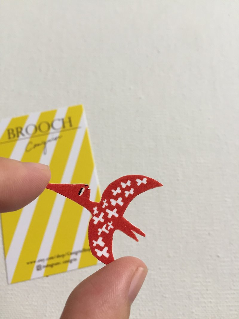 Dinosaur brooch pterodactyl illustration jewelry pin badge - Brooches - Plastic Red