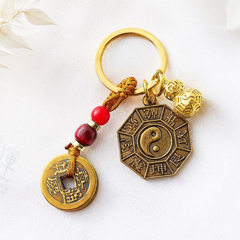 Five emperors' money gourd key ring with gossip array (including consecration) to attract wealth and treasure, avoid evil spirits, block evil spirits, and keep safe - ที่ห้อยกุญแจ - โลหะ สีทอง