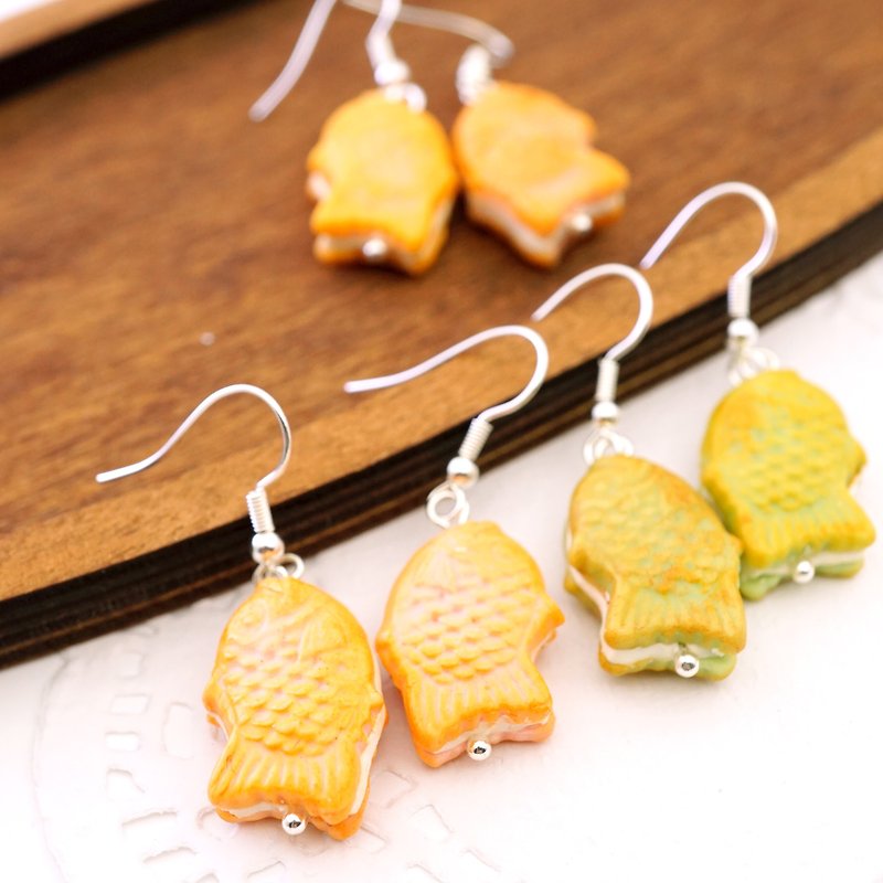 **Playful Design** Miniature Taiyaki Earrings - Earrings & Clip-ons - Clay Multicolor