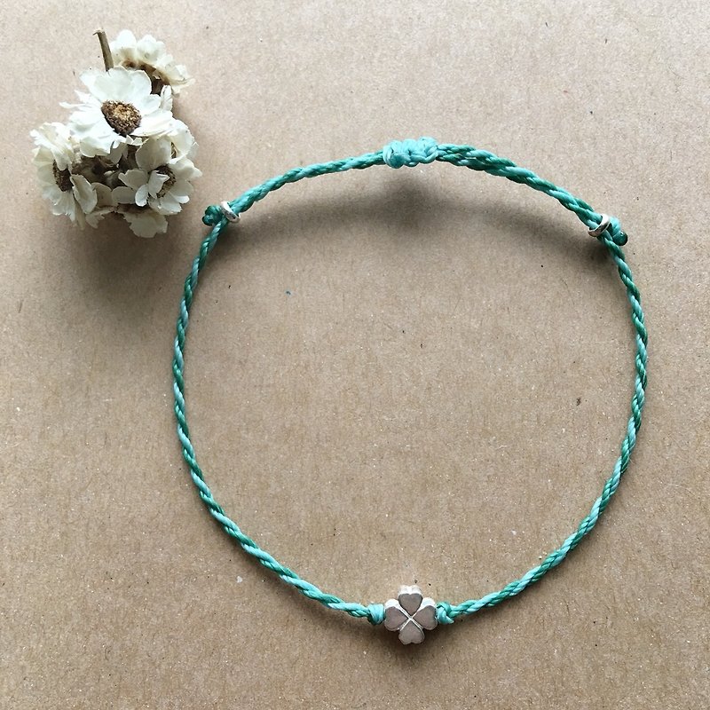 Clover thin bracelet simple Brazilian Wax line sterling silver braided bracelet/925 silver bracelet - Bracelets - Other Metals Green
