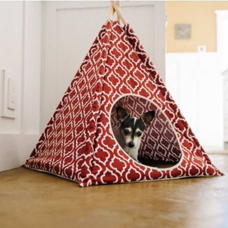 Dog House Cat House Fashion Pyramid Tent (Morocco Red) Mattress Design - Bedding & Cages - Eco-Friendly Materials 