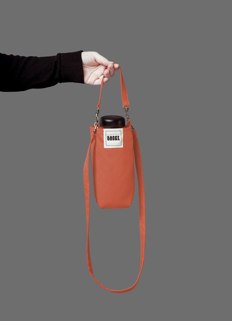 Universal eco-friendly beverage bag, detachable long strap, oblique shoulder carrying coral orange - Handbags & Totes - Cotton & Hemp Orange