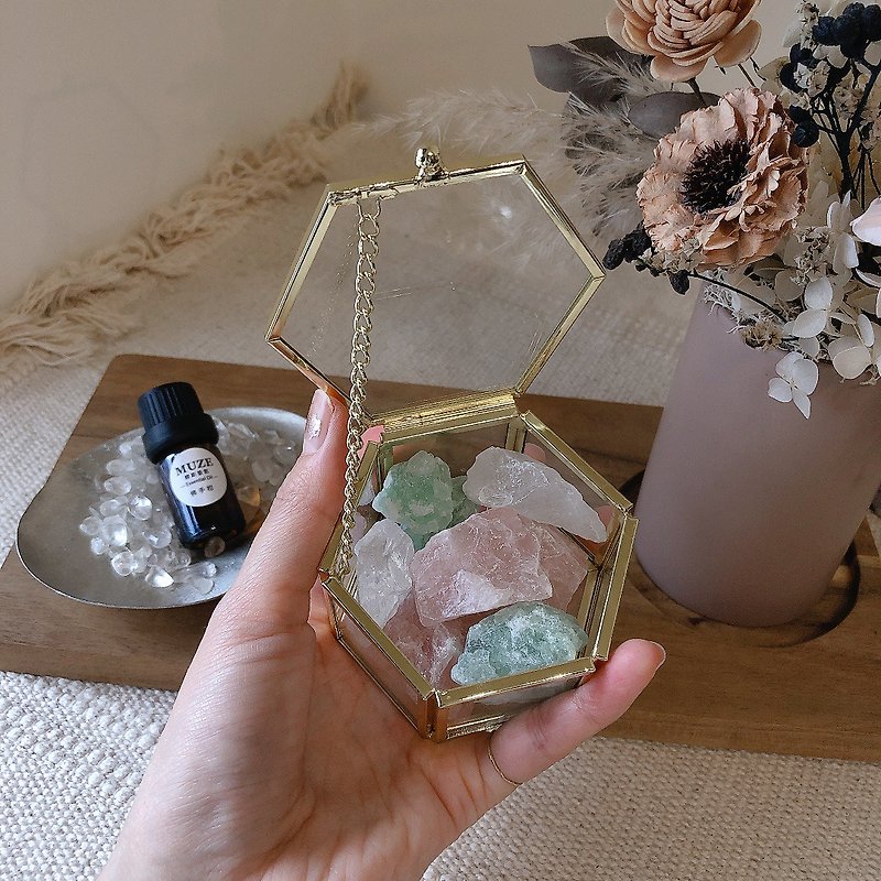 [Quick Shipping] Natural crystal mineral rock diffuser glass box set with natural plant-derived essential oils and storage bag - Fragrances - Crystal 