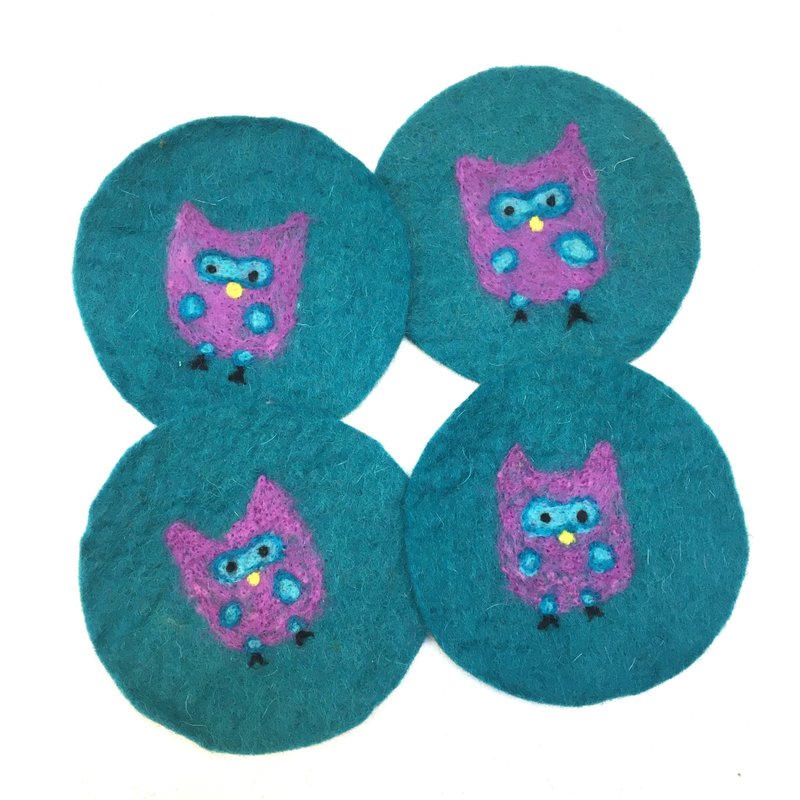 Owl- A set of 4 Needle Felted Coasters - Coasters - Wool 