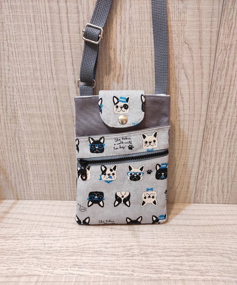 Multi-Purpose Cell Phone Bag--French Bulldog Pattern Cloth Gray - กระเป๋าแมสเซนเจอร์ - ผ้าฝ้าย/ผ้าลินิน 