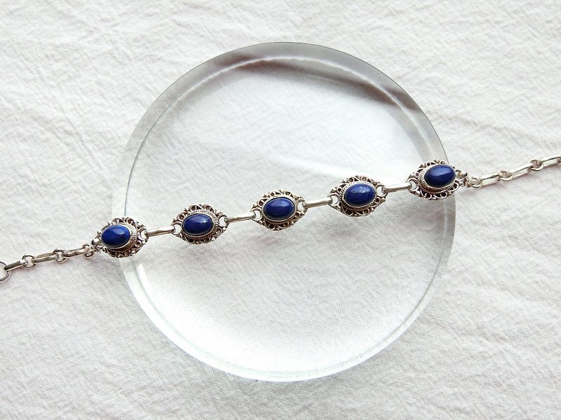 Lapis 925 sterling silver lace bracelet Nepal handmade silverware - Bracelets - Gemstone Silver