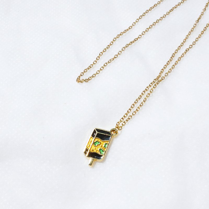 【Card Necklace】Taiwanese cultural food - pig blood cake - Necklaces - Other Metals Gold