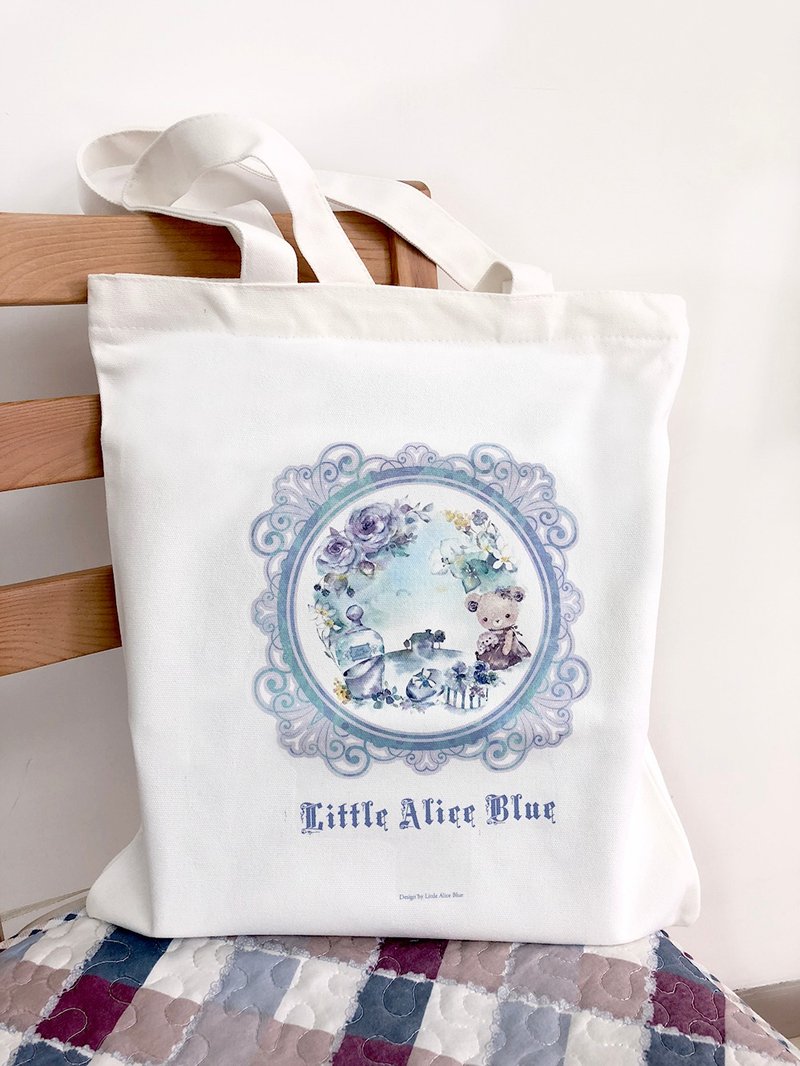 Canvas tote bag with zipper & inner pocket【Sofie Fantasy night view】 - Handbags & Totes - Other Materials Blue