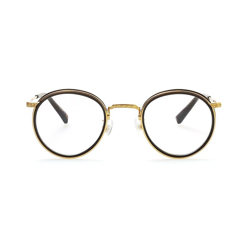 Black gold engraving craftsmanship│Korea small round frame glasses-【Limited stock clearance】 - กรอบแว่นตา - สแตนเลส สีทอง