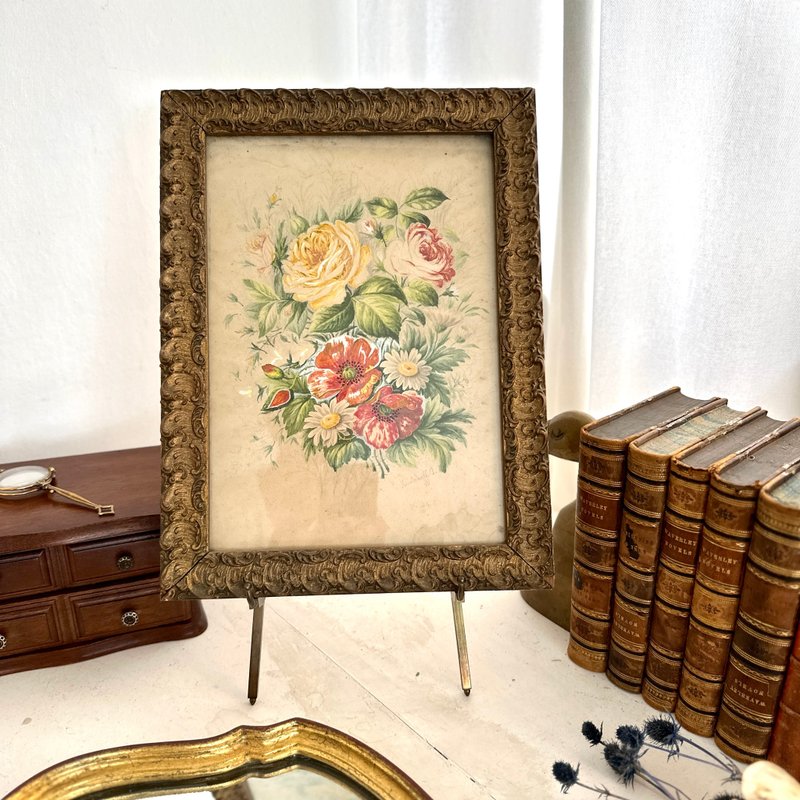 Beautiful French antique floral painting with charming Art Nouveau ancient frame - Wall Décor - Wood 