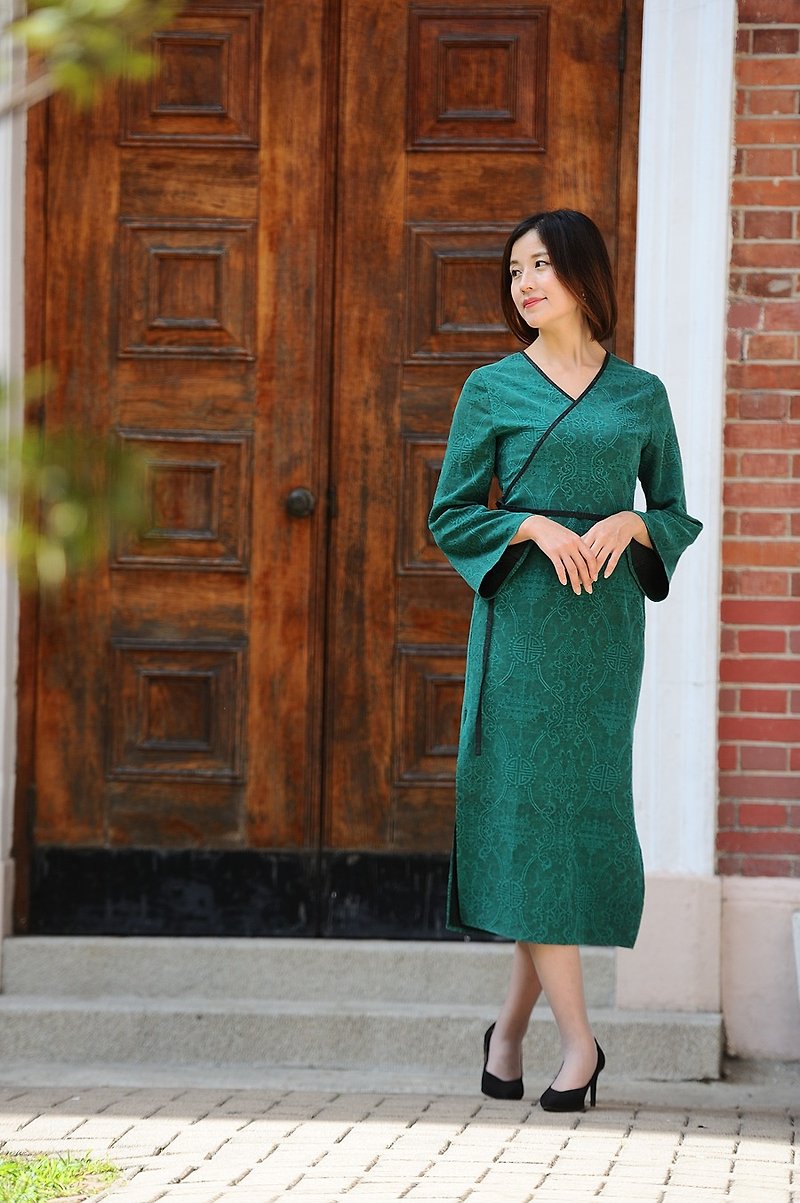 Pinxiangyun yarn new spun silk fragrant cloud yarn dress dress bead curtain - One Piece Dresses - Silk Green