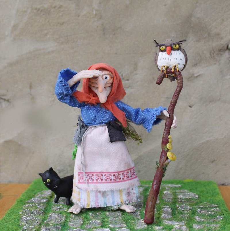 Russian Witch Baba Yaga Miniature Handmade OOAK art doll - Stuffed Dolls & Figurines - Clay 