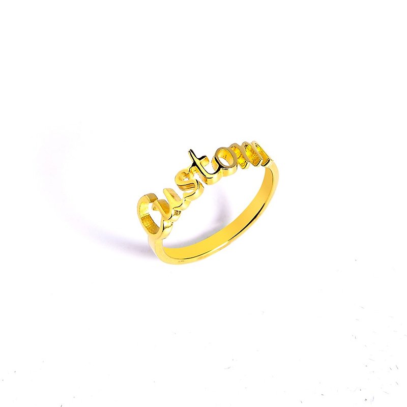 Customized letter ring / English name silver ring couple ring custom / 925 sterling silver / 18K gold plated - แหวนคู่ - วัสดุอื่นๆ สีทอง
