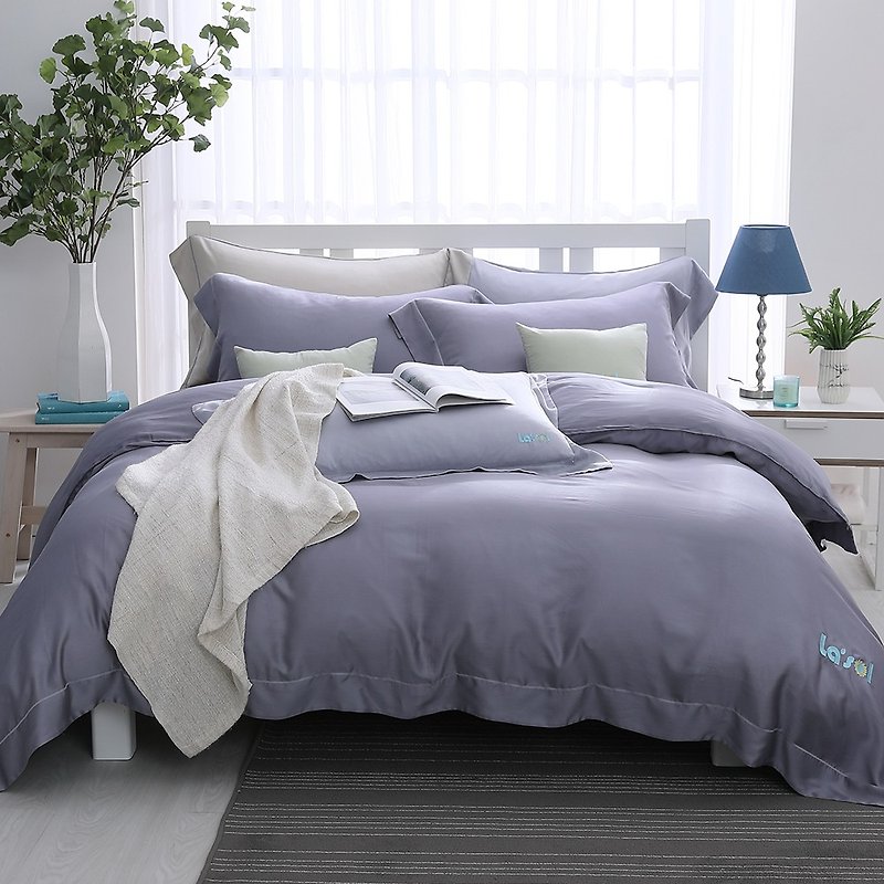 (Double) Mongol Dawn - Solid Color Design Tencel Dual-use Bed Set Four-piece Set [60 Tencel] - Bedding - Other Materials Gray