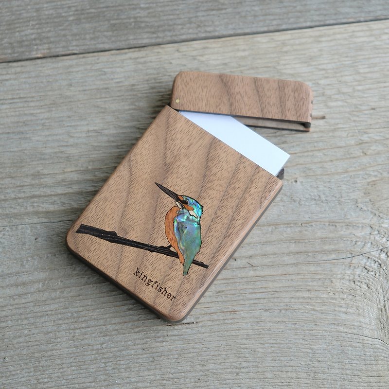 Wooden business card holder / walnut / kingfisher - ที่เก็บนามบัตร - ไม้ สีนำ้ตาล