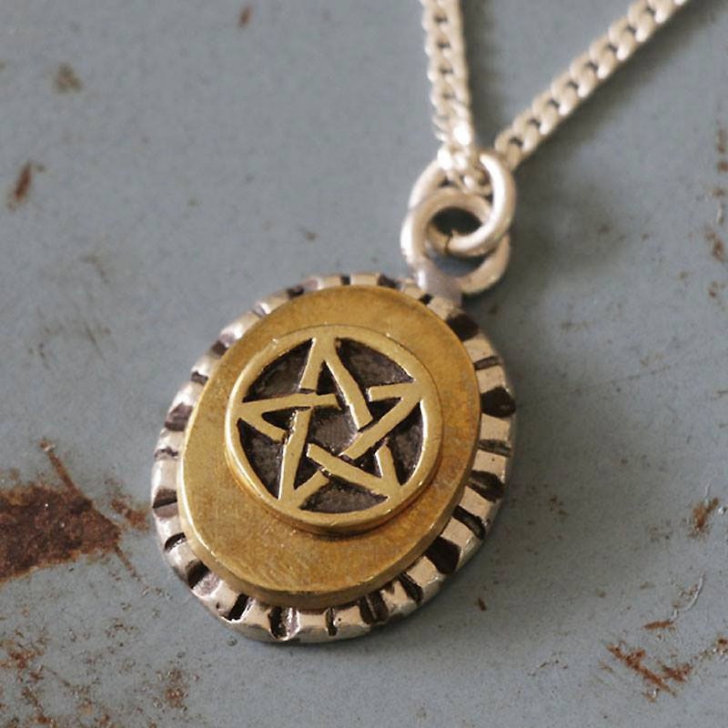 Vintage Mexican silver Pendant Necklace Church Seal of Satan Baphomet Pentagram - Necklaces - Other Metals Silver