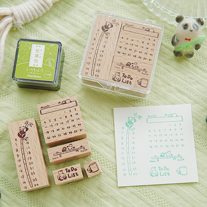 Panda Pocket Mini Stamp Life Schedule Planner Check-in Notebook - ตราปั๊ม/สแตมป์/หมึก - วัสดุอื่นๆ สีเขียว