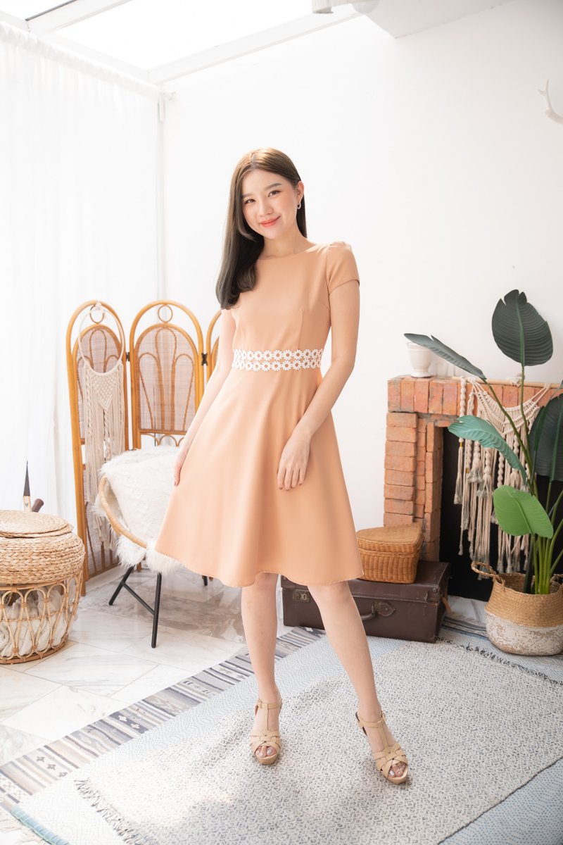 Almond Dress summer sundress sleeve office dress party prom bridesmaid dress - 洋裝/連身裙 - 聚酯纖維 咖啡色