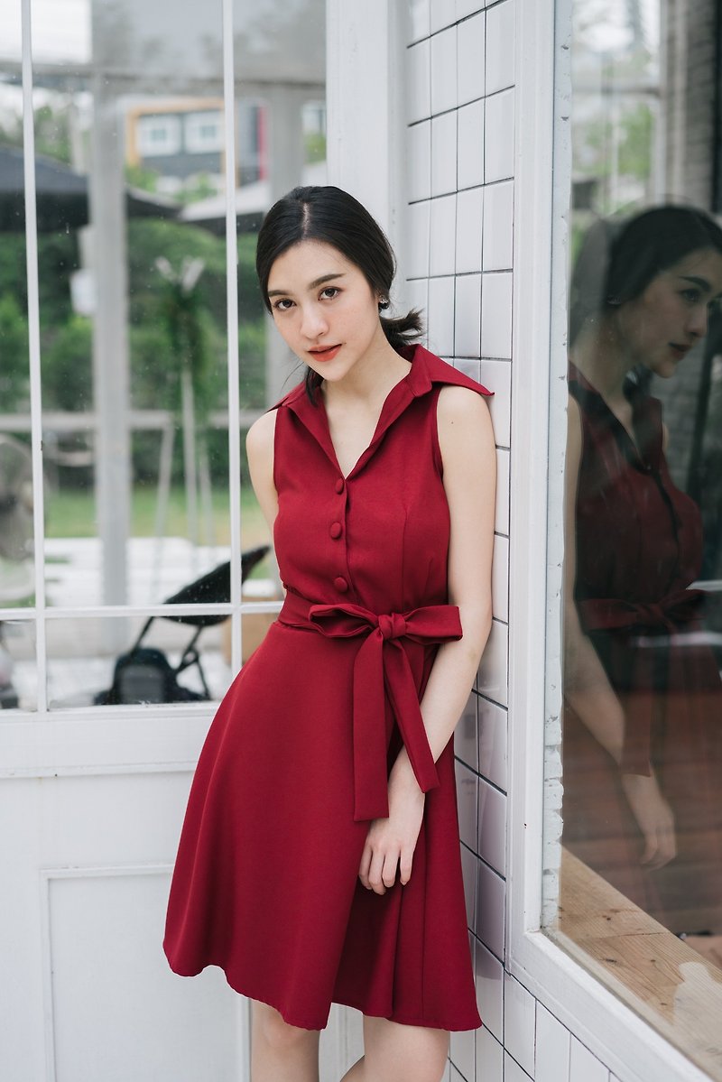 Shirt Dress Vintage Modern Dress Retro Style Summer Dress Handmade Dress - One Piece Dresses - Polyester Red