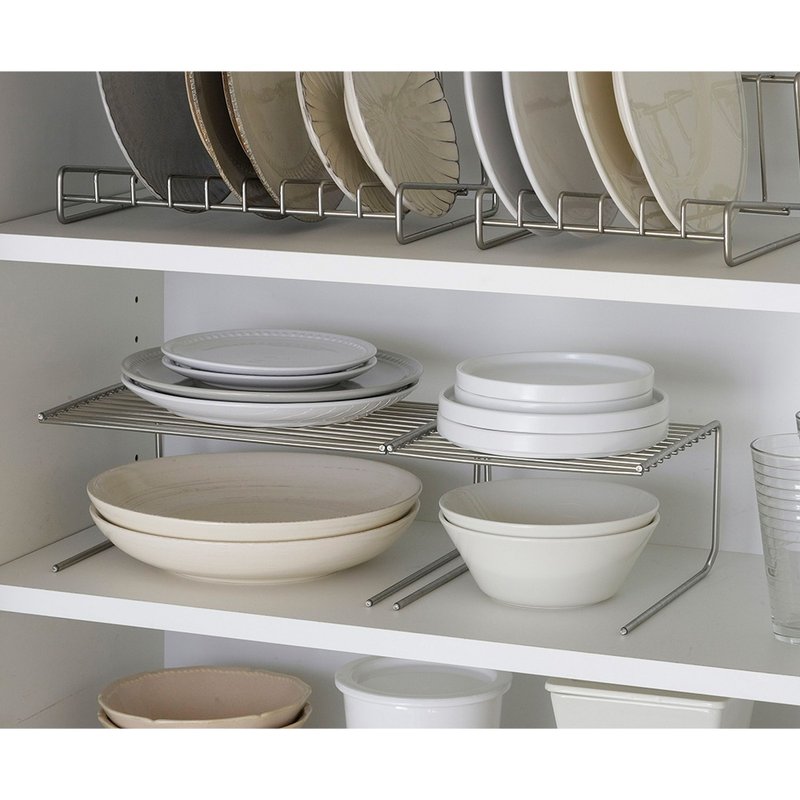 家事問屋日本製304不鏽鋼雙層兩用碗盤收納架18cm - 廚具 - 不鏽鋼 銀色