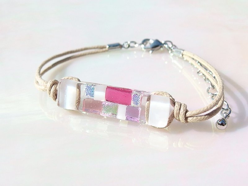 雪ガラス(ゆき【淡雪】)ブレスレット/アンクレット【長さ、金属フリー選べます】【受注制作】 - 手鍊/手環 - 玻璃 黑色