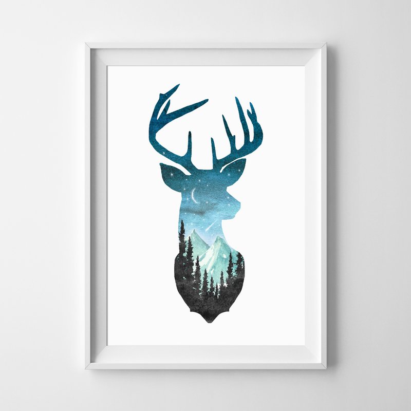 Forest deer print 可客製化 掛畫 海報 - 牆貼/牆身裝飾 - 紙 