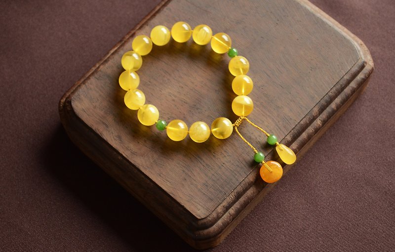 【婉秋】Amber natural amber gold twisted honey classical braided bracelet bracelet - Bracelets - Gemstone Orange