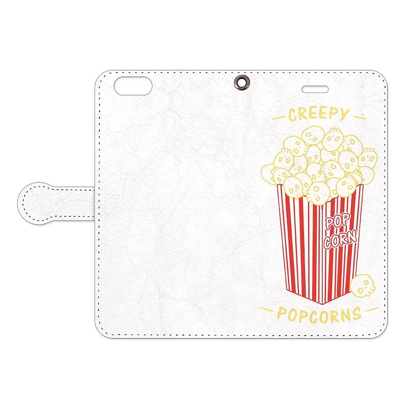 [Notebook type iPhone case] Creepy Popcorns - Phone Cases - Genuine Leather White