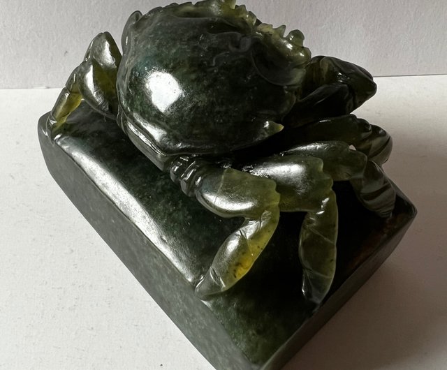 天然丹グリーン凍石彫刻カニ石東石寿山石愛葉グリーン彫刻 #山奇艺术