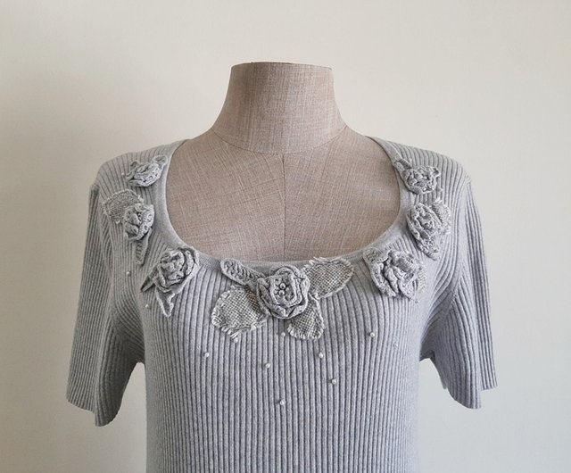 COURREGES Vintage Gray Embroidered Knit Top - Shop 