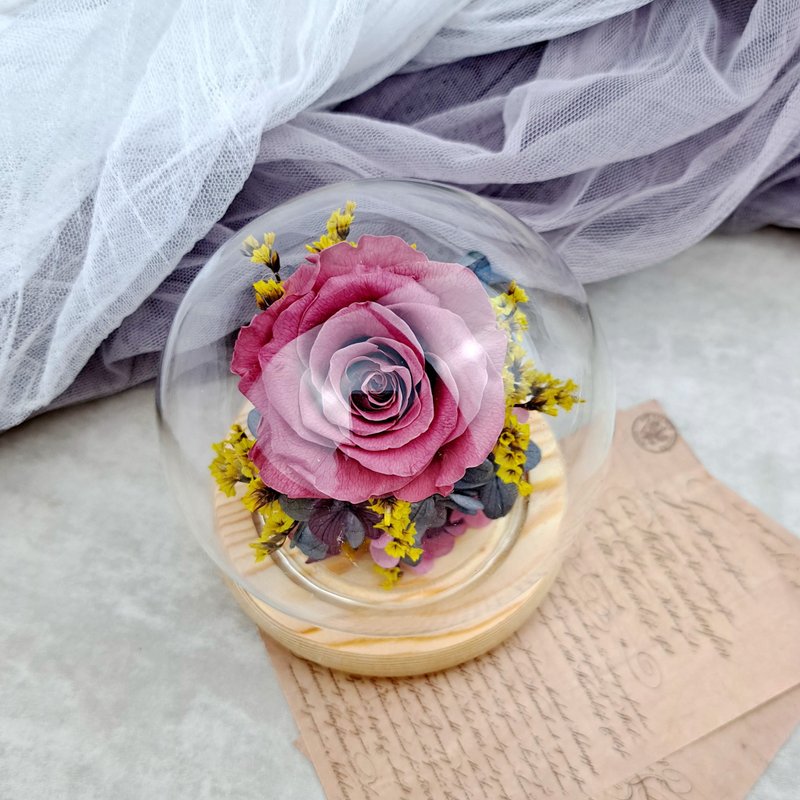 Immortal Flower Glass Cover Bestie Gift Mother’s Day Immortal Rose Valentine’s Day Gift PF-036 - ช่อดอกไม้แห้ง - พืช/ดอกไม้ สึชมพู