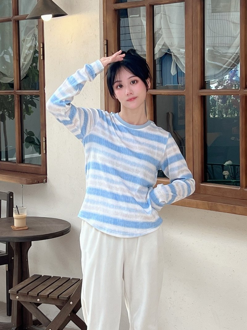 Colorblocking Striped Long Sleeve Knit Sweater Women Autumn Loose Pullover Top - เสื้อผู้หญิง - ผ้าฝ้าย/ผ้าลินิน 